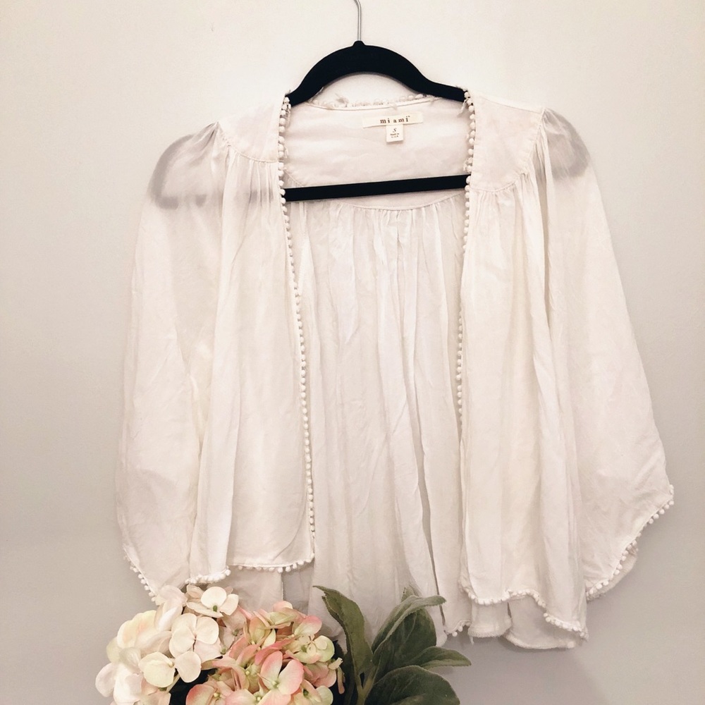 White Pom-Pom Cardigan